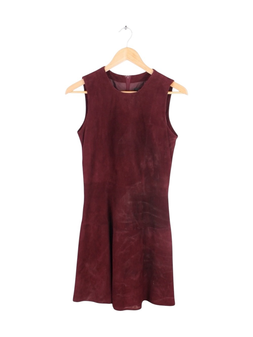 Ann Taylor Genuine Suede Leather Sleeveless A-Line Dress Burgundy Womens 2 NWT